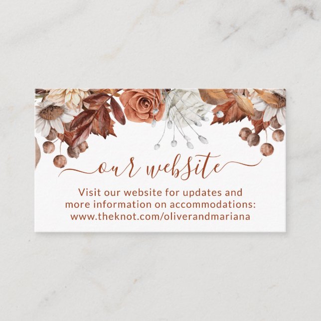 Fall Floral Bouquet Wedding Website Enclosure Card (Front)
