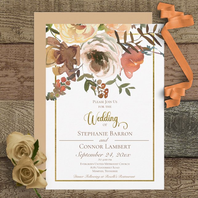 Fall Floral Bouquet with Gold Wedding Invitation (Creator Uploaded)