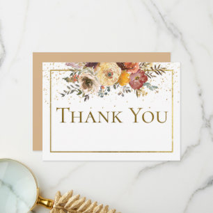 Fall Floral Bouquet with Gold Wedding Thank You Card