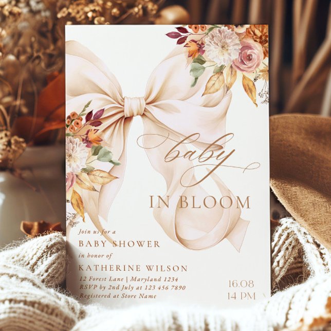Fall Floral Bow Baby Shower Invitation (Creator Uploaded)