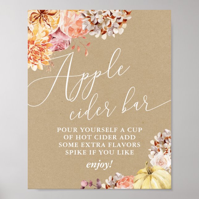 Fall Floral Bridal Shower Apple Cider Sign (Front)
