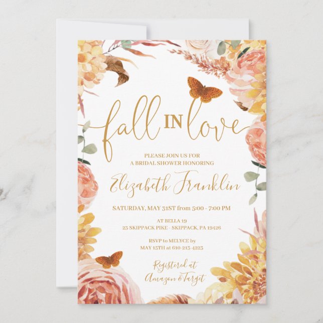 Fall Floral Bridal Shower Autumn Fall in Love  Invitation (Front)