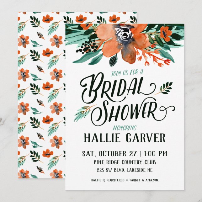 Fall Floral Bridal Shower Invitation (Front/Back)