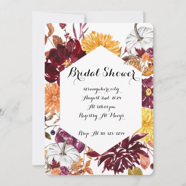 Fall floral bridal shower invitation  (Front)