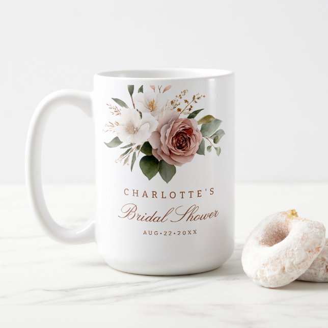 Fall Floral Bridal Shower Mug – Personalized Gift (With Donut)