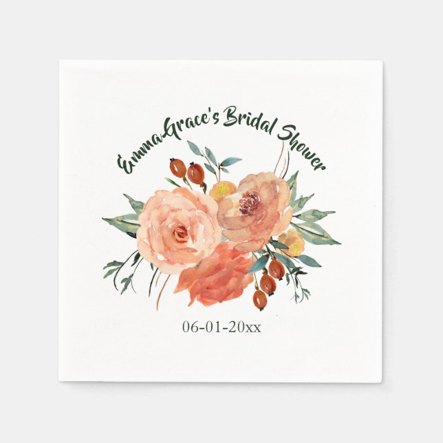 Fall Floral Bridal Shower Napkins (Front)