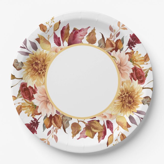 Fall Floral Bridal Shower  Paper Plates (Front)