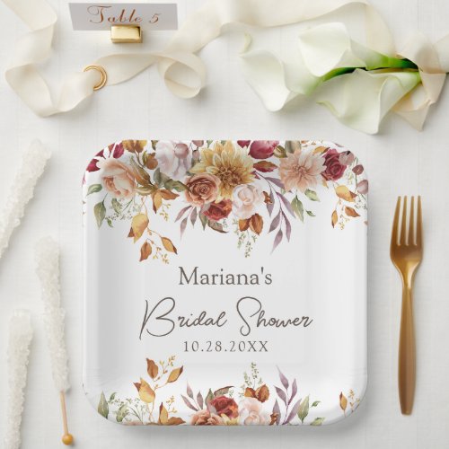 Fall Floral Bridal Shower Paper Plates