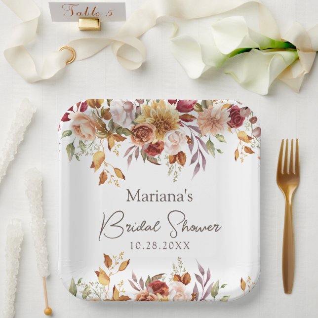 Fall Floral Bridal Shower Paper Plates (Wedding)