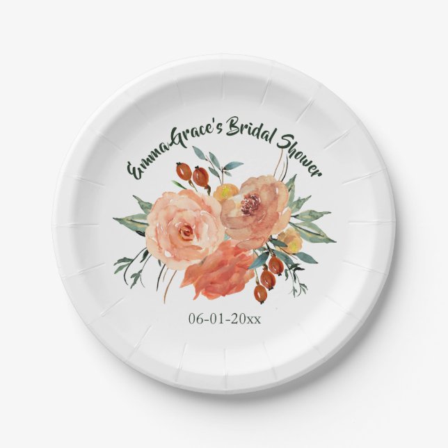 Fall Floral Bridal Shower Paper Plates (Front)