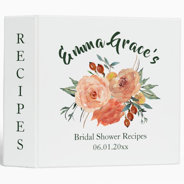 Fall Floral Bridal Shower Recipe 3 Ring Binder (Front/Spine)