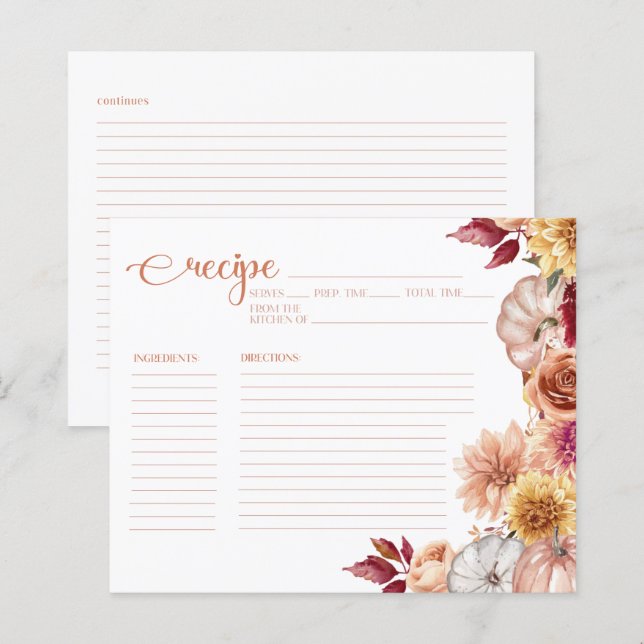 Fall Floral Bridal Shower Recipe Card (Front/Back)