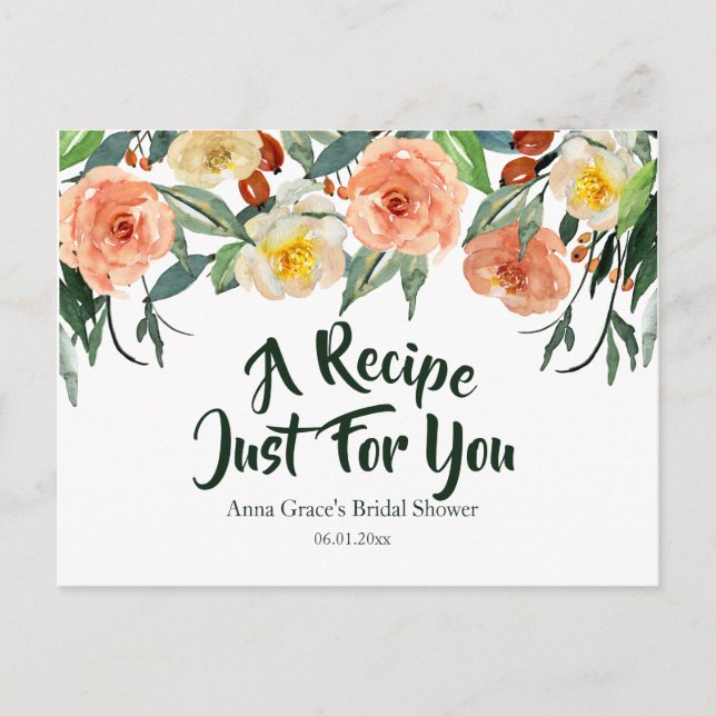Fall Floral Bridal Shower Recipe Invitation Postcard (Front)