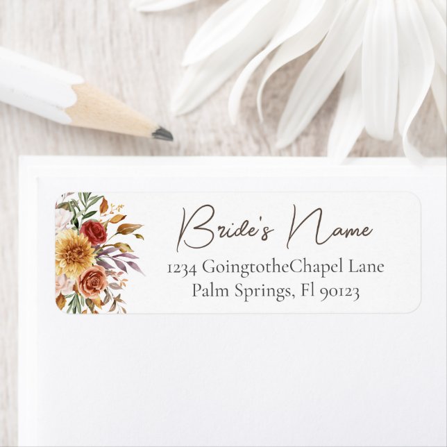 Fall Floral Bridal Shower Return Address Label (Insitu)