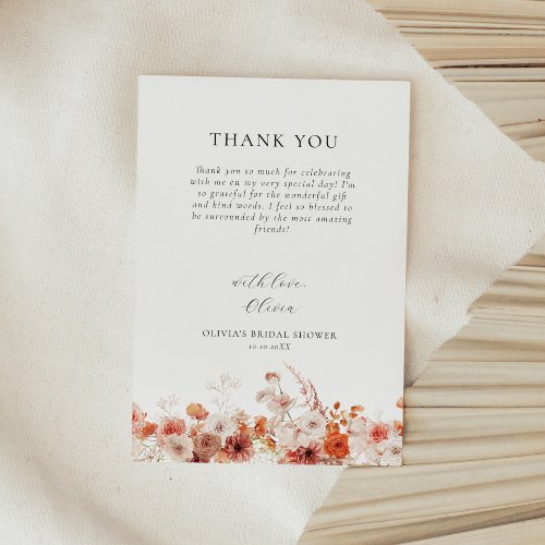 Fall Floral Bridal Shower Thank You Card