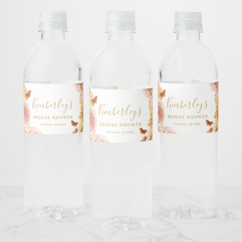 Fall Floral Bridal Shower Water Bottle Label