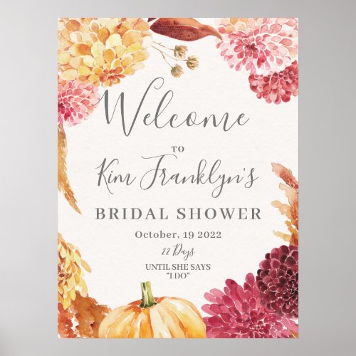 Fall Floral Bridal Shower Welcome Sign