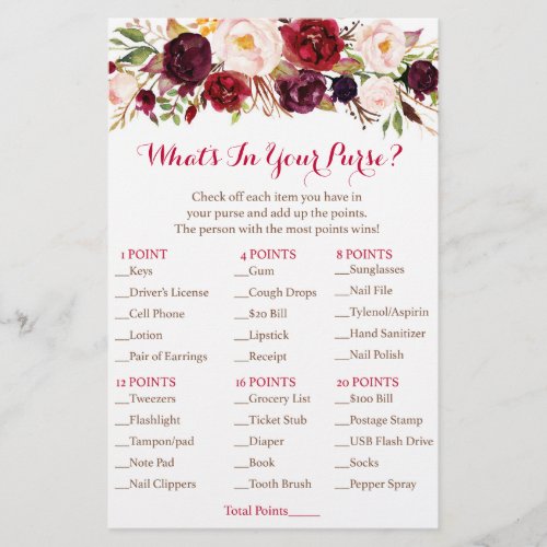 Fall Floral Bridal Whats In Your Purse Game