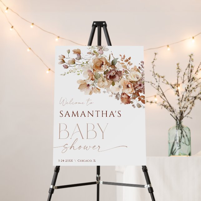 Fall floral brown neutral baby shower welcome foam board (In Situ (Stand))
