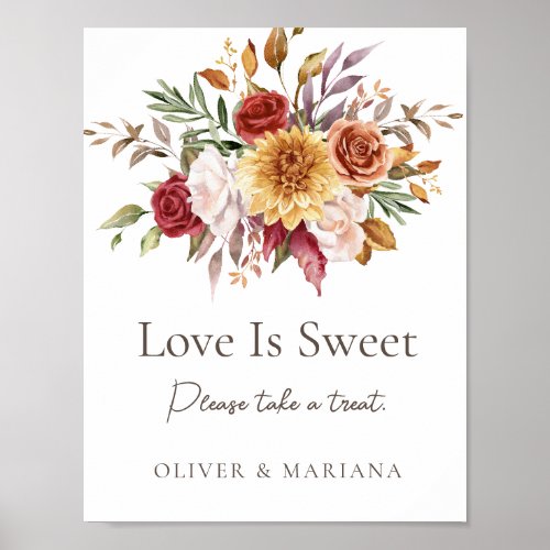 Fall Floral Brown White Wedding Love Is Sweet Sign