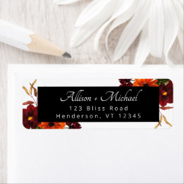 Fall Floral Burgundy and Orange Return Address Label