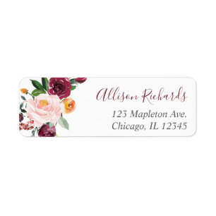 Fall floral burgundy blush pink greenery label