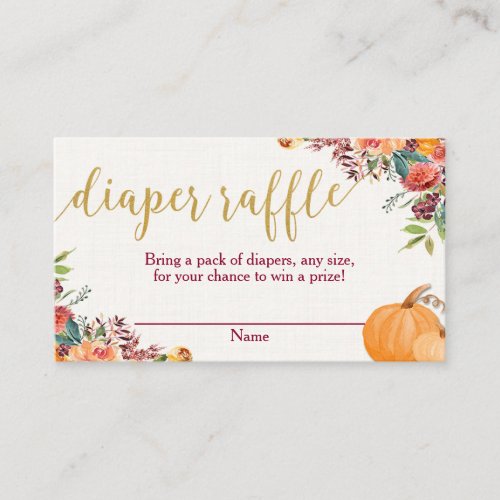 Fall floral burgundy pumpkins diaper raffle card