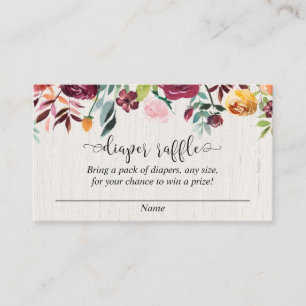 Fall floral burgundy watercolor diaper raffle card