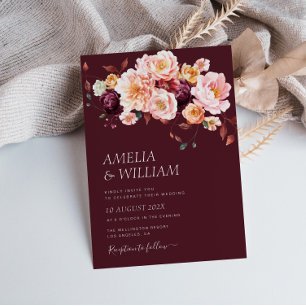 fall floral burgundy wedding Invitation