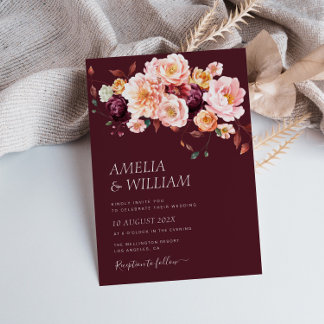 fall floral burgundy wedding Invitation