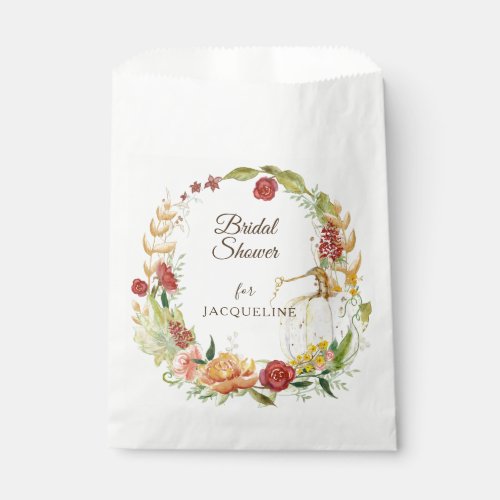 Fall Floral Burgundy White Pumpkin Bridal Shower F Favor Bag