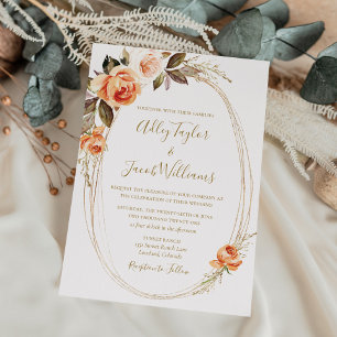Fall Floral Burnt Orange Boho Wedding Invitation