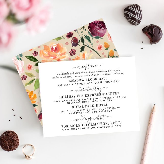 Fall Floral Calligraphy Wedding Details Enclosure Card (Creator Uploaded)