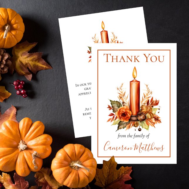 Fall Floral | Candle Floral Bereavement Thank You Card (Elegant Fall Floral Candle Funeral | Bereavement Thank You Flat Card)