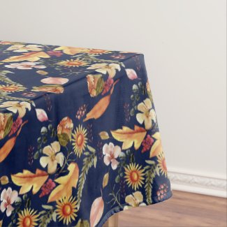 Fall Floral Celebration Navy  Tablecloth