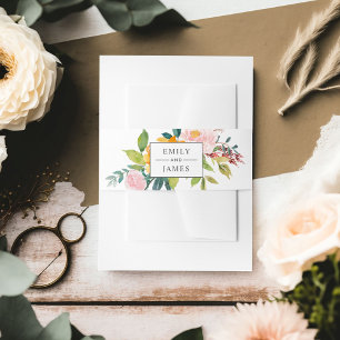 Fall Floral Corner Monogram Wedding Invitation Belly Band