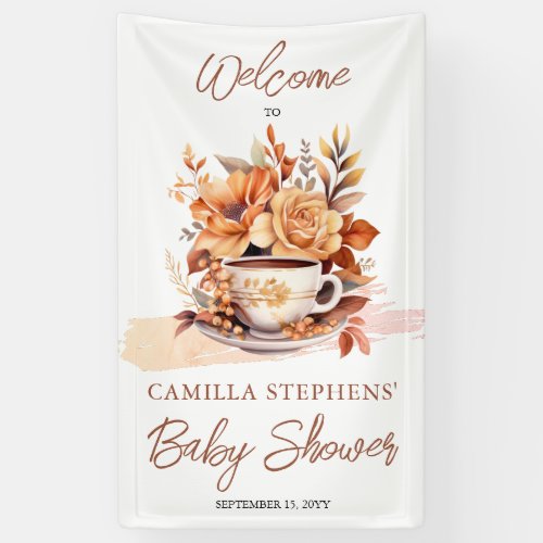 Fall Floral Cottage Core Teacup Baby Tea Shower Banner