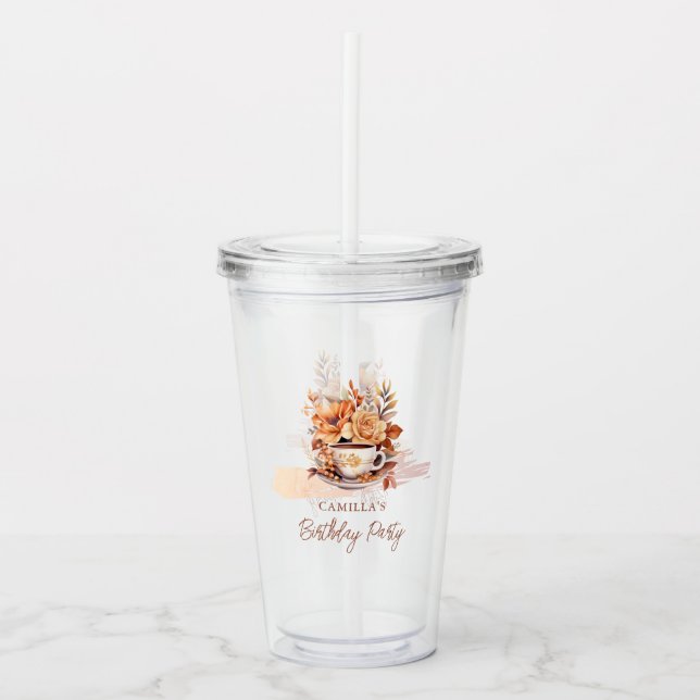 Fall Floral Cottage Core Teacup Birthday Tea Party Acrylic Tumbler