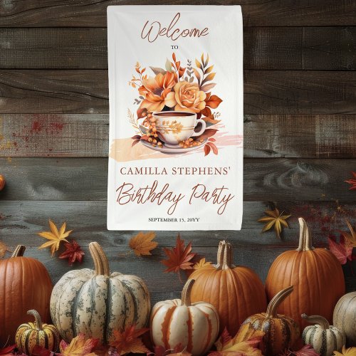 Fall Floral Cottage Core Teacup Birthday Tea Party Banner