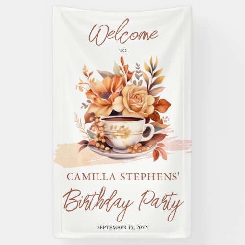 Fall Floral Cottage Core Teacup Birthday Tea Party Banner