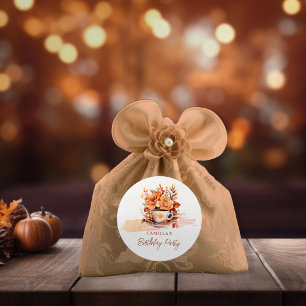 Fall Floral Cottage Core Teacup Birthday Tea Party Classic Round Sticker