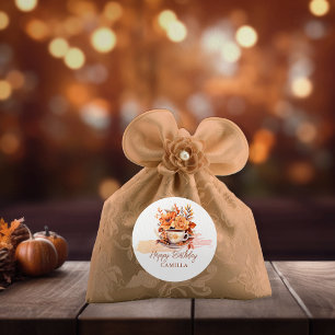 Fall Floral Cottage Core Teacup Birthday Tea Party Classic Round Sticker