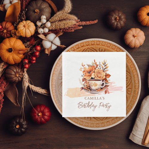 Fall Floral Cottage Core Teacup Birthday Tea Party Napkins