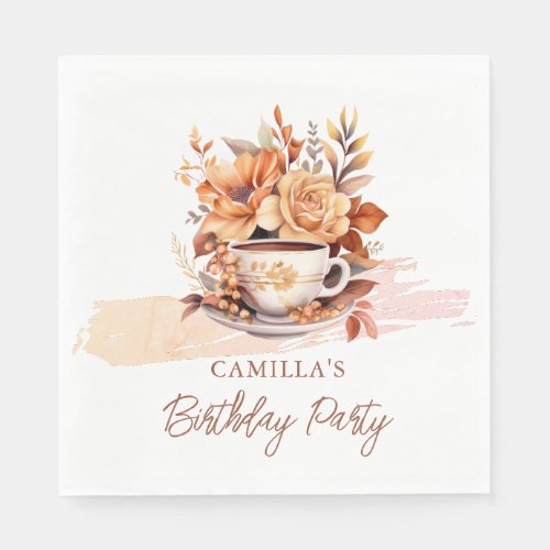 Fall Floral Cottage Core Teacup Birthday Tea Party Napkins