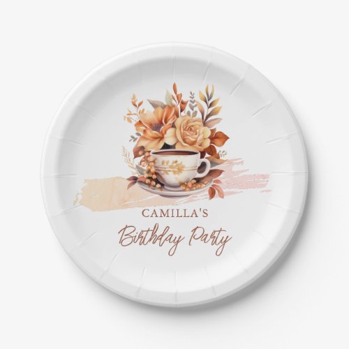 Fall Floral Cottage Core Teacup Birthday Tea Party Paper Plates