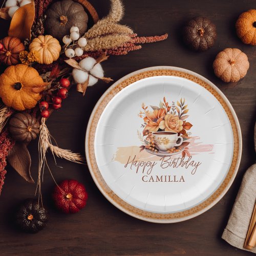 Fall Floral Cottage Core Teacup Birthday Tea Party Paper Plates