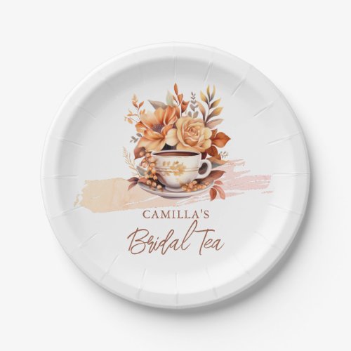 Fall Floral Cottage Core Teacup Bridal Tea Shower Paper Plates