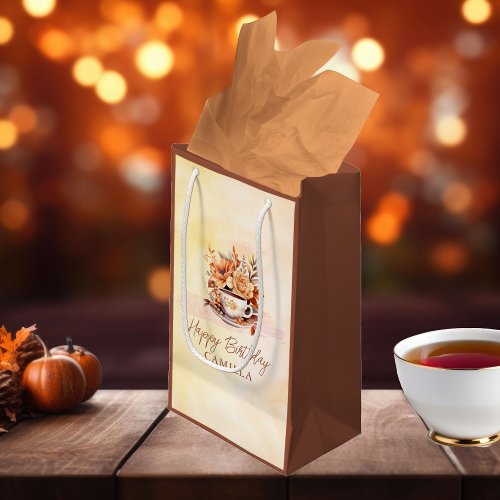 Fall Floral Cottage Core Teacup Happy Birthday Small Gift Bag
