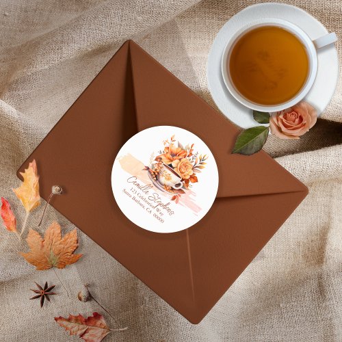 Fall Floral Cottage Core Teacup Return Address Classic Round Sticker