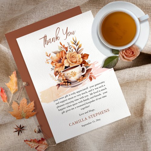 Fall Floral Cottage Core Teacup Thank You Card